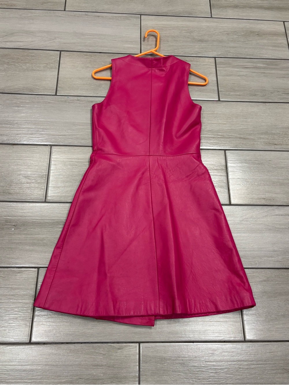 Vintage 60s Leather Beged Or Israel Couture pink leather dress size 42 - Picture 11 of 14